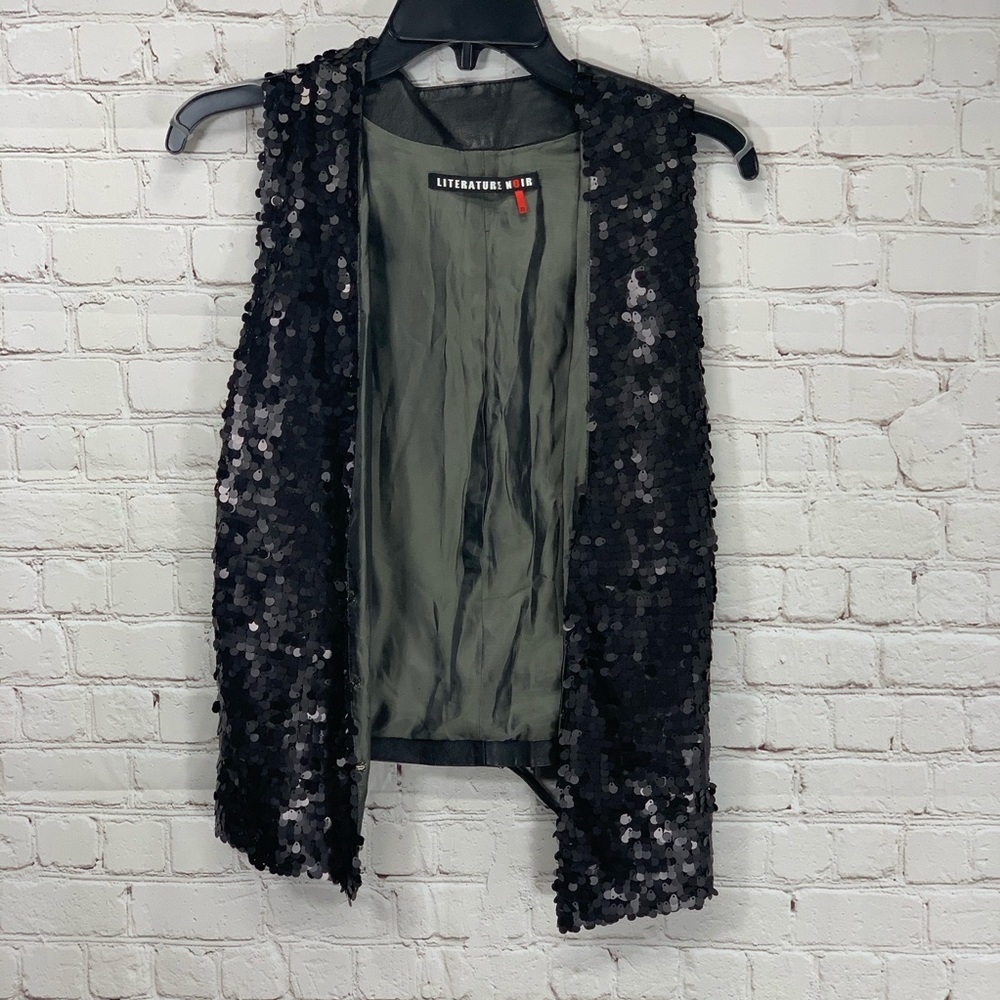 Literature Noir Black Leather Back & Sequin Vest M
